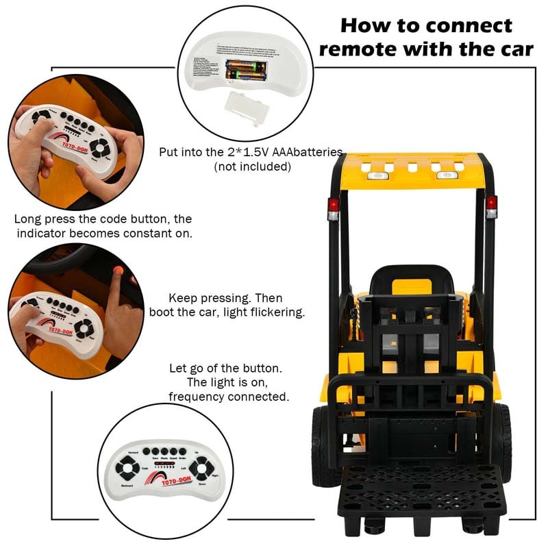 12V Kids Ride On Forklift Construction Vehicle with Remote Control & Back Trunk