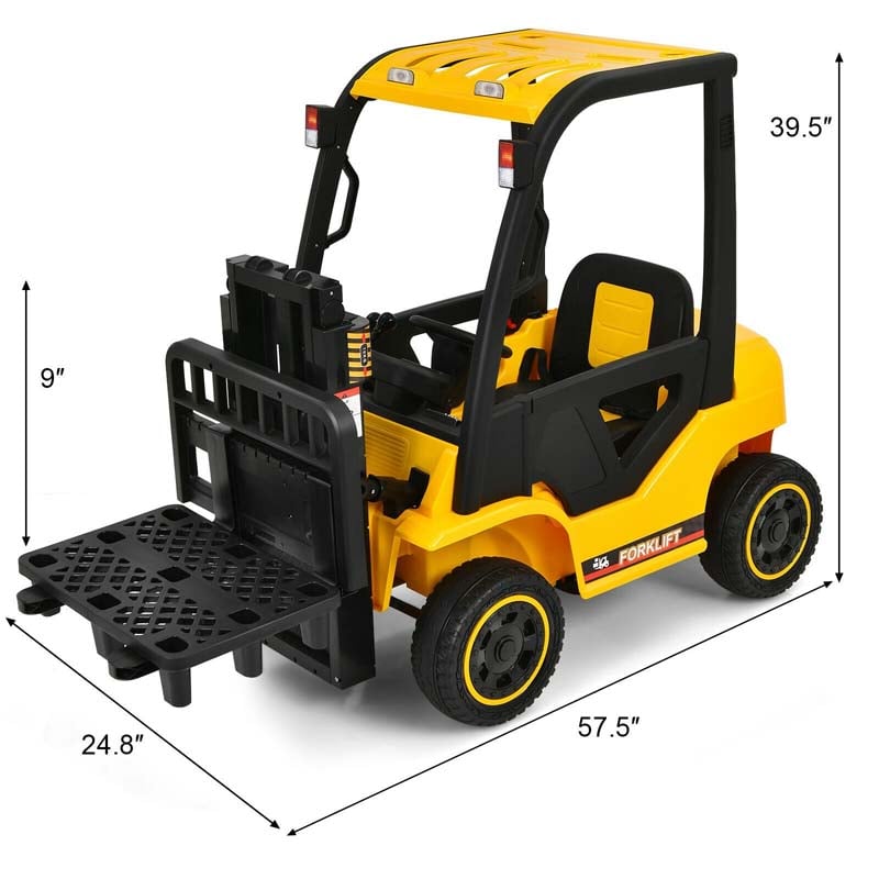 12V Kids Ride On Forklift Construction Vehicle with Remote Control & Back Trunk