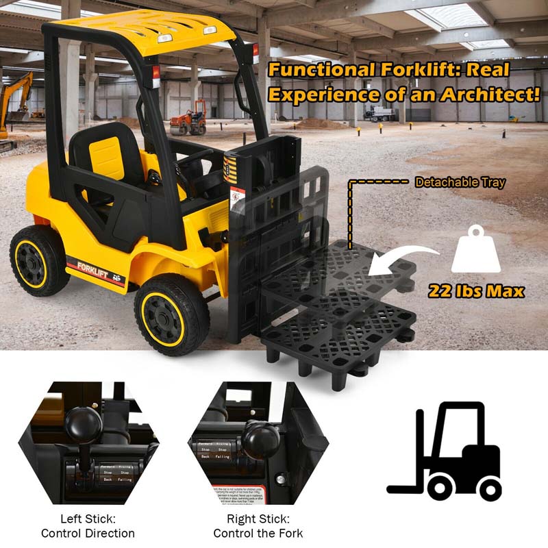 12V Kids Ride On Forklift Construction Vehicle with Remote Control & Back Trunk