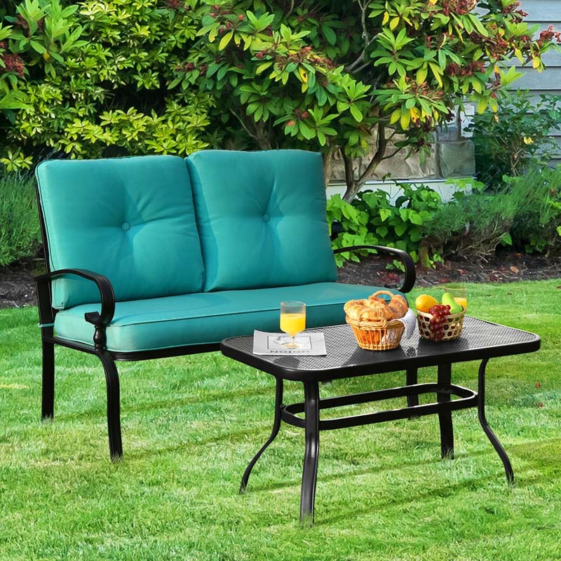 2 PCS Patio Loveseat Bench Table Set Cushioned Chair Conversation Sofa Set