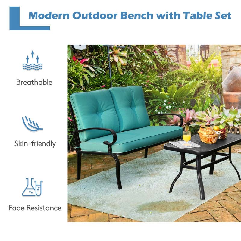 2 PCS Patio Loveseat Bench Table Set Cushioned Chair Conversation Sofa Set