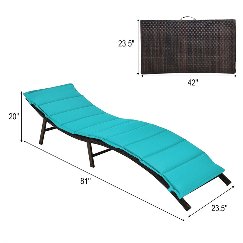 2Pcs Rattan Folding Patio Lounger Chair with Double Sided Cushions