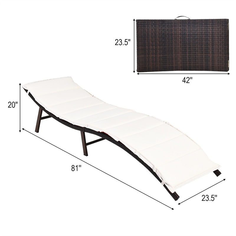 2Pcs Rattan Folding Patio Lounger Chair with Double Sided Cushions