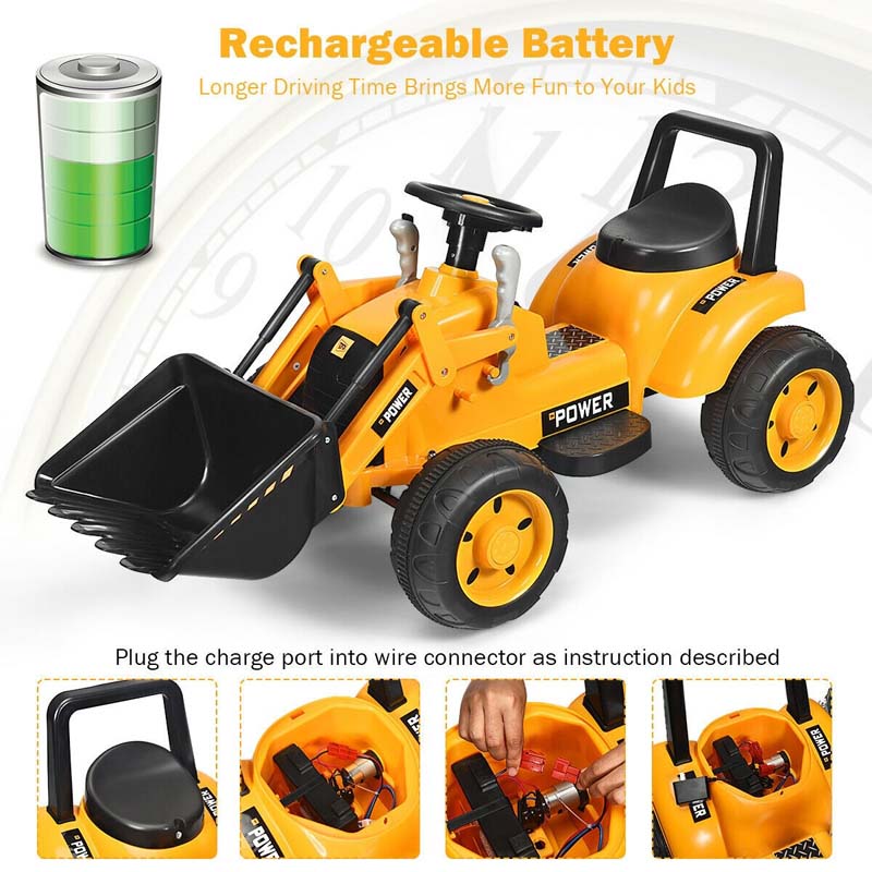 Kids Ride On Excavator Toy 6V Battery Powered Electric Digger Truck Construction Vehicle with Front Loader