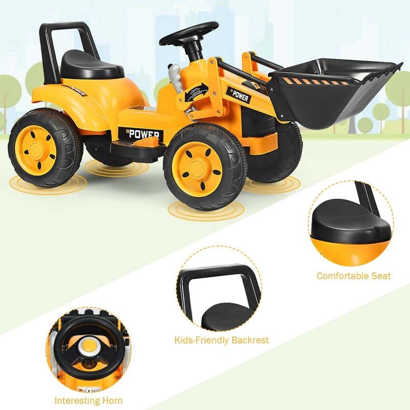 Kids Ride On Excavator Toy 6V Battery Powered Electric Digger Truck Construction Vehicle with Front Loader