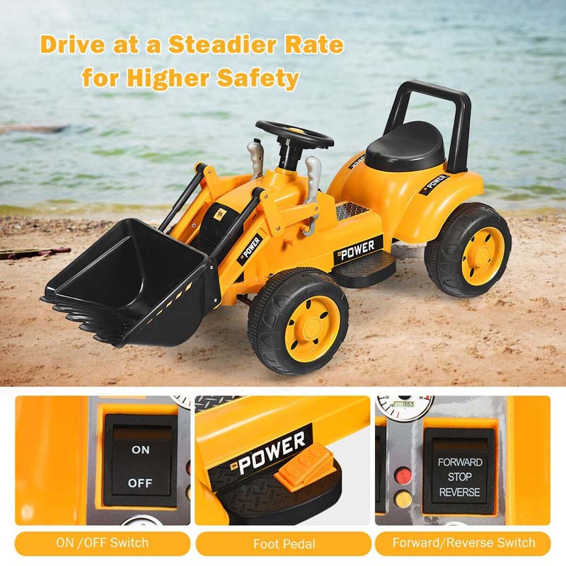 Kids Ride On Excavator Toy 6V Battery Powered Electric Digger Truck Construction Vehicle with Front Loader