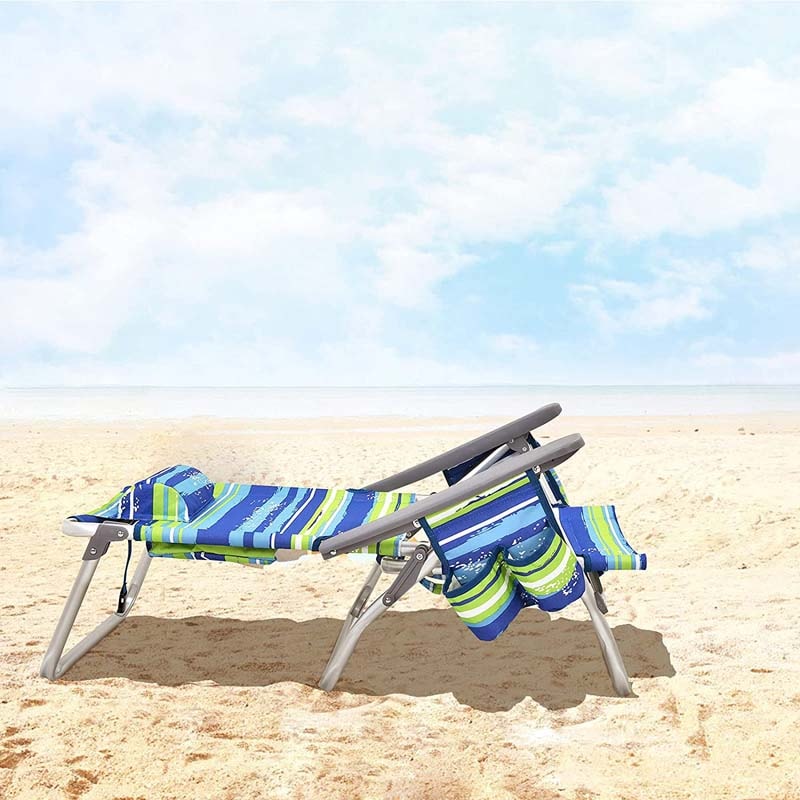 2 Pcs Folding Backpack Beach Chairs 5-Position Adjustable Outdoor Sling Camping Chairs with Cooler Bag & Cup Holder