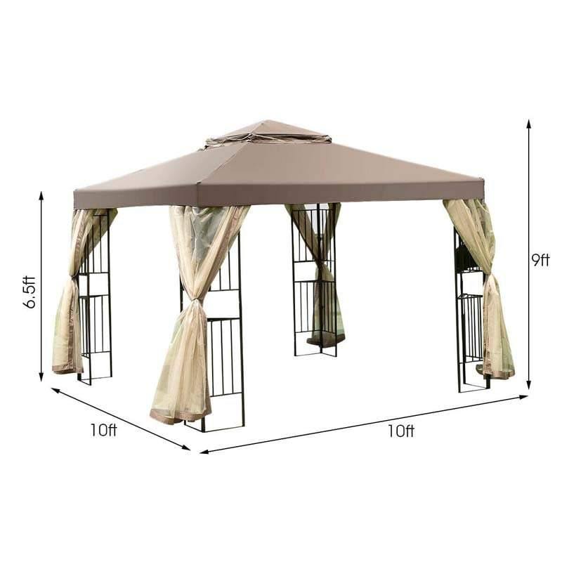 10' x 10' Patio Gazebo Double Mesh Vent Steel Outdoor Canopy Tent with Netting