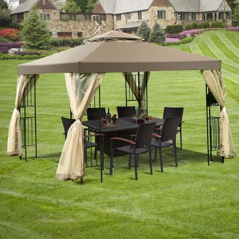 10' x 10' Patio Gazebo Double Mesh Vent Steel Outdoor Canopy Tent with Netting