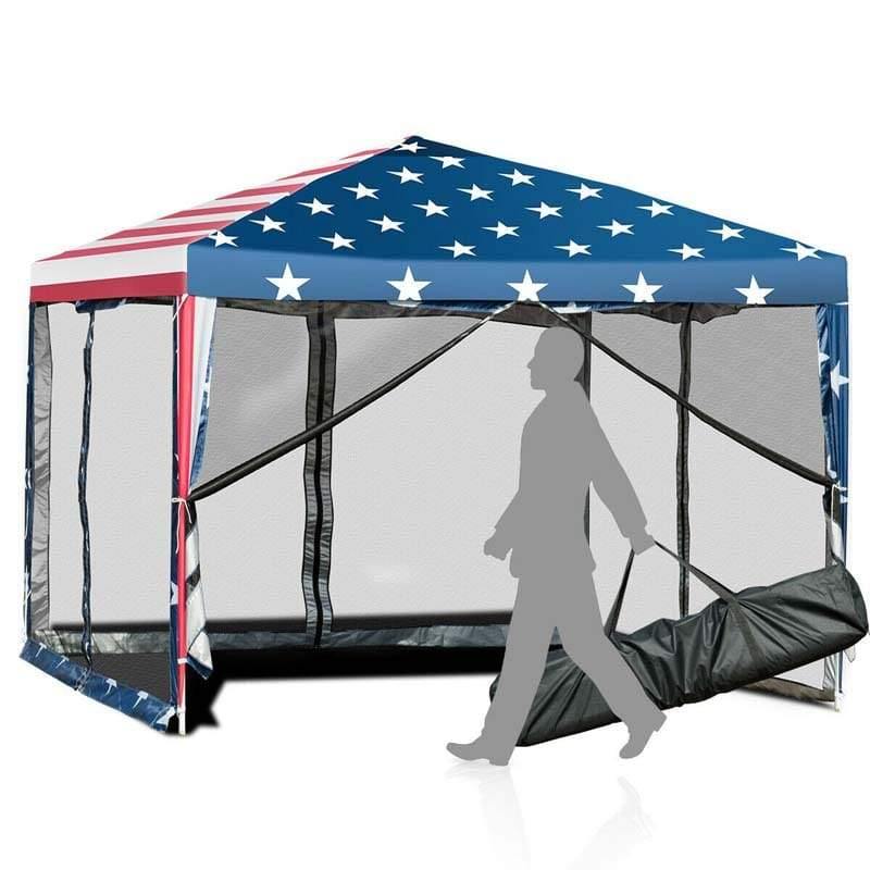 10’ x 10’ Pop-up Canopy Tent With Mesh Sidewalls Flag Style