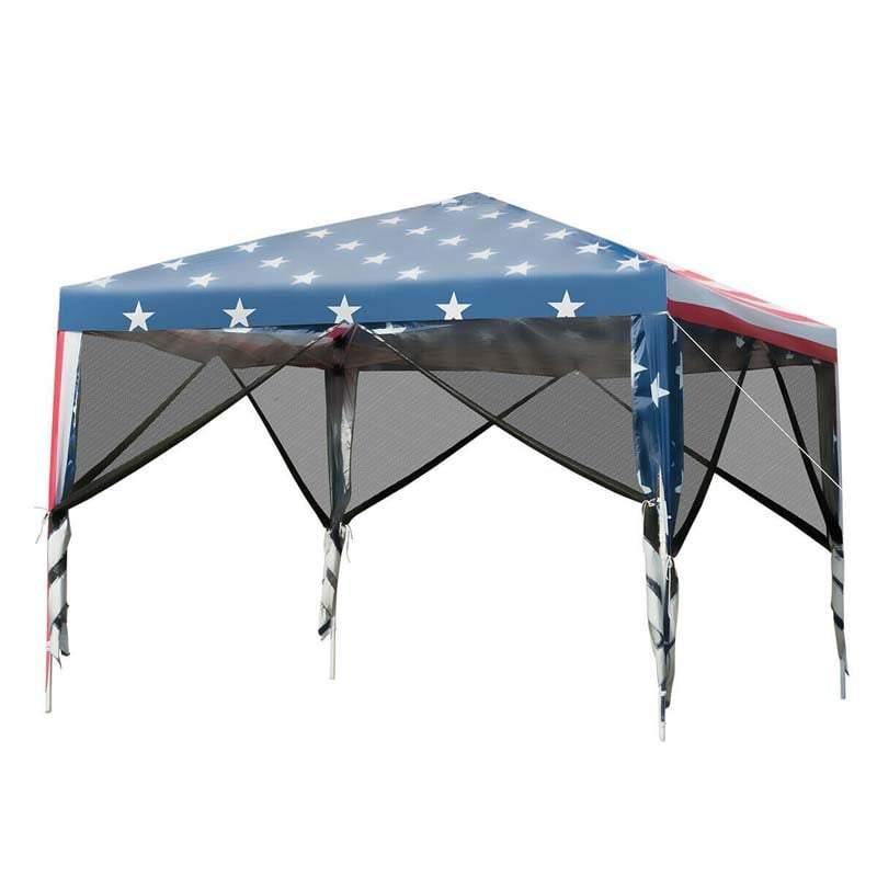 10’ x 10’ Pop-up Canopy Tent With Mesh Sidewalls Flag Style