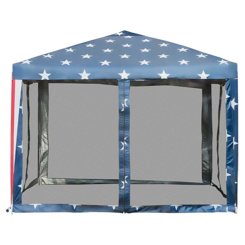 10’ x 10’ Pop-up Canopy Tent With Mesh Sidewalls Flag Style