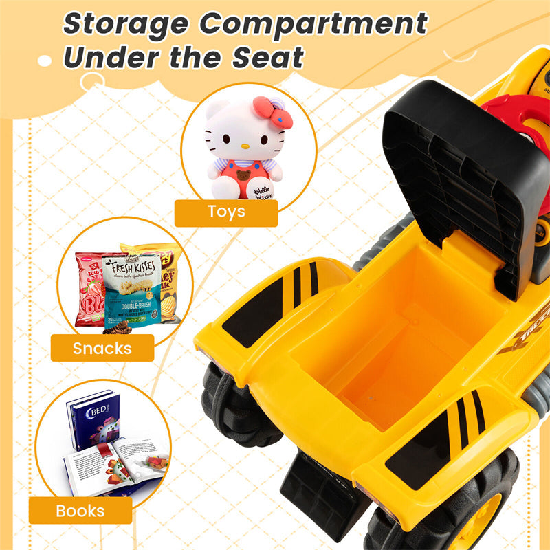 Kids Ride on Excavator Bulldozer Toy Sand Digger Toddler Ride On Construction Truck with Underneath Storage