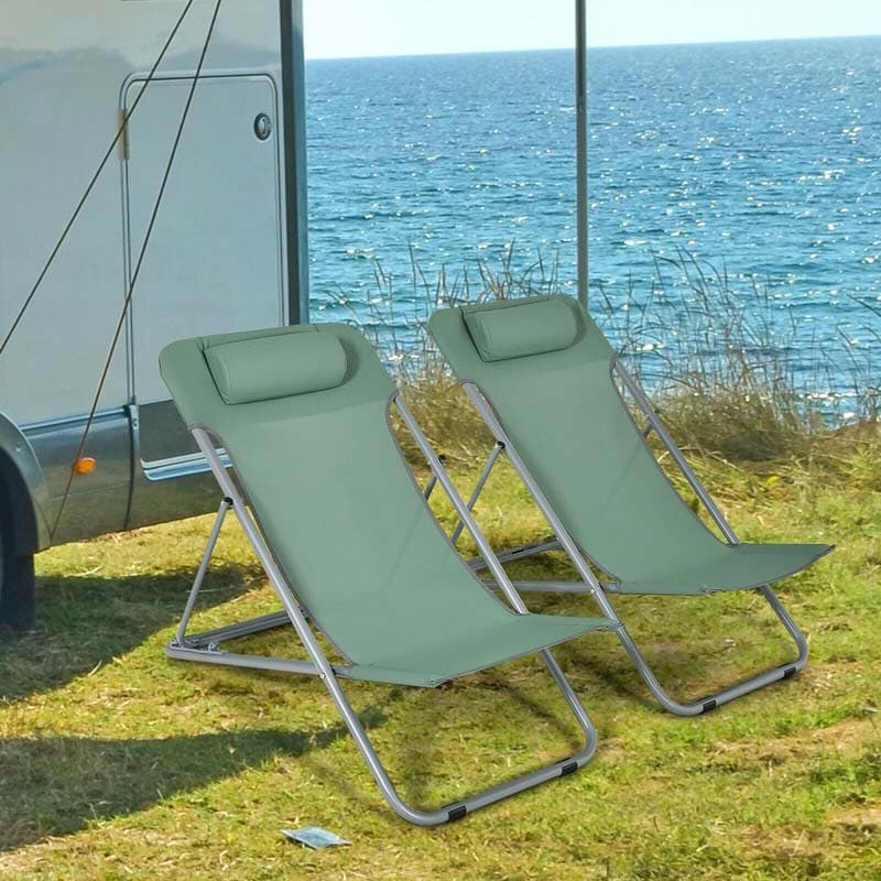 2 Pack Folding Backpack Beach Chairs Portable Camping Chairs Summer Deckchairs with 3 Adjustable Positions & Headrest