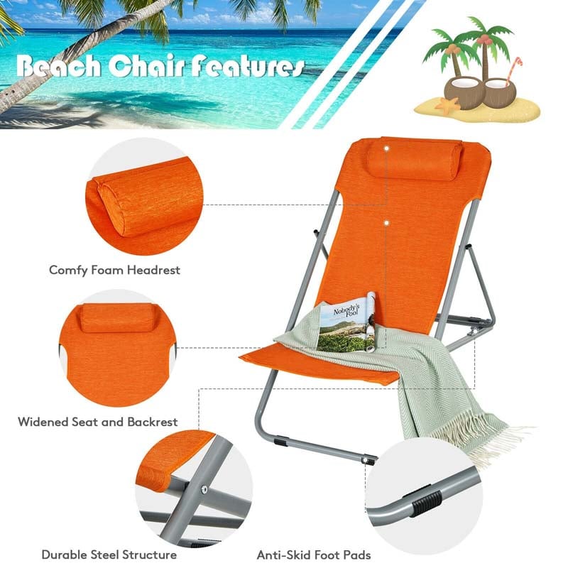 2 Pack Folding Backpack Beach Chairs Portable Camping Chairs Summer Deckchairs with 3 Adjustable Positions & Headrest