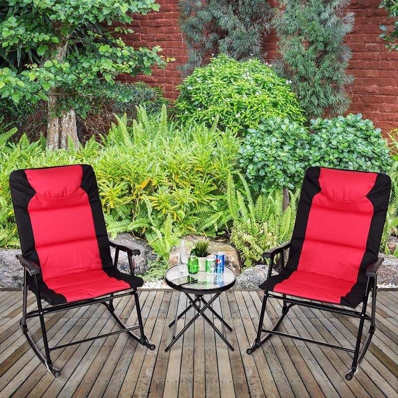 3 Pcs Outdoor Folding Rocking Chair & Table Set with Cushions