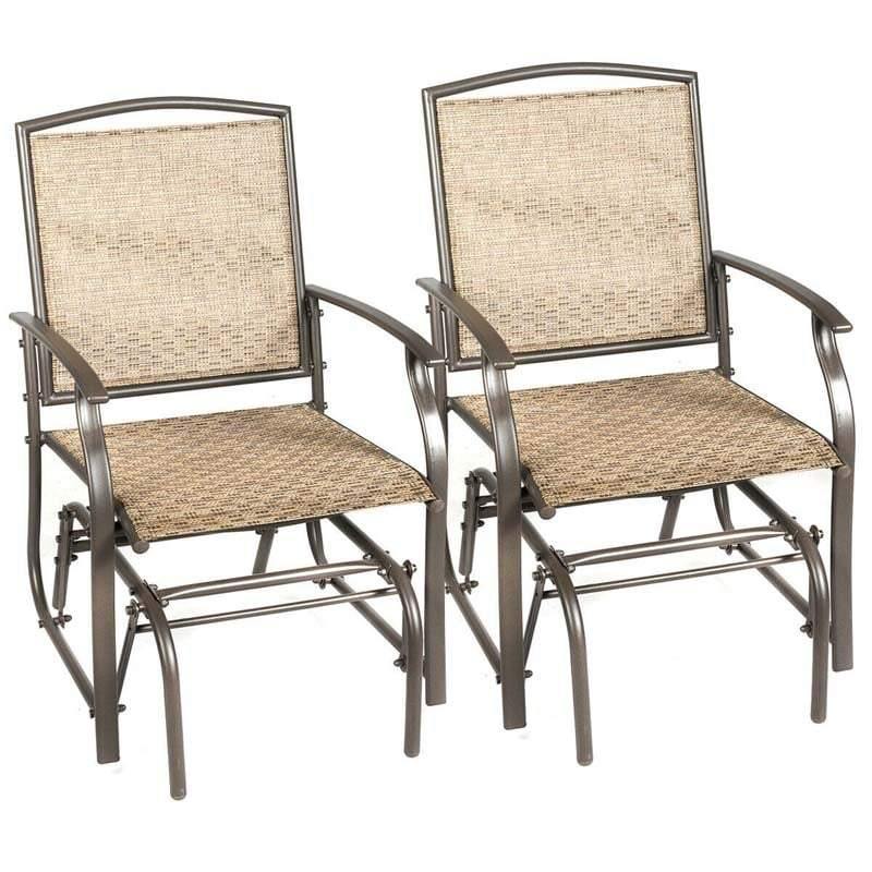 2 PCS Outdoor Glider Chairs Patio Porch Single Swing Glider Rocking Chairs with Metal Frame & Breathable Mesh Fabric