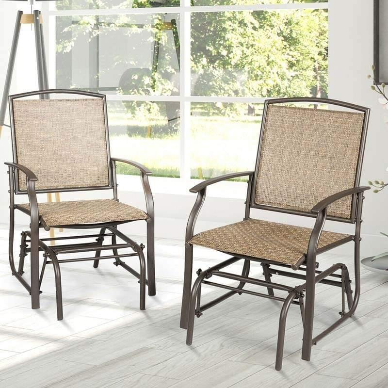 2 PCS Outdoor Glider Chairs Patio Porch Single Swing Glider Rocking Chairs with Metal Frame & Breathable Mesh Fabric