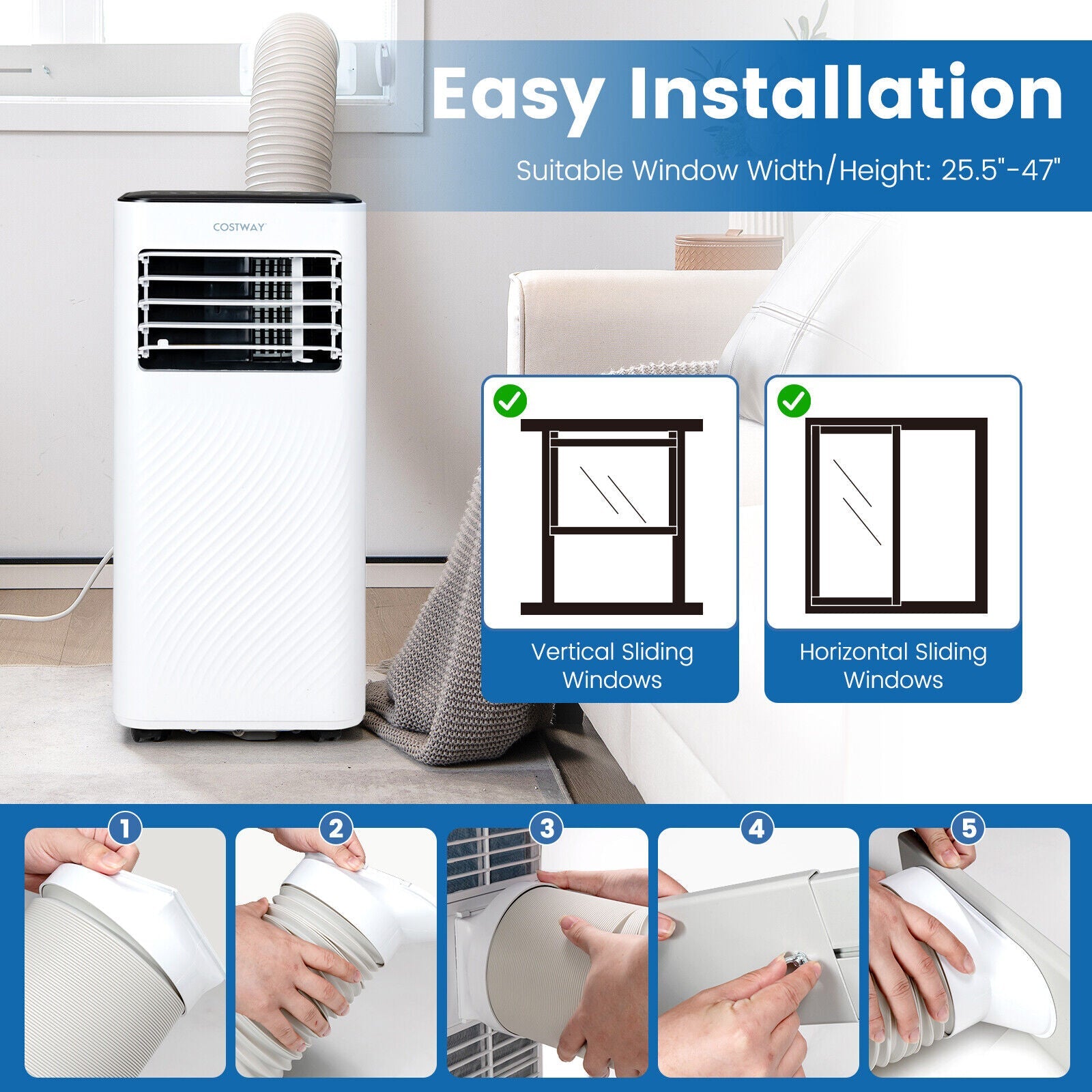 8000 BTU Portable Air Conditioner with Remote Control for Home & Office