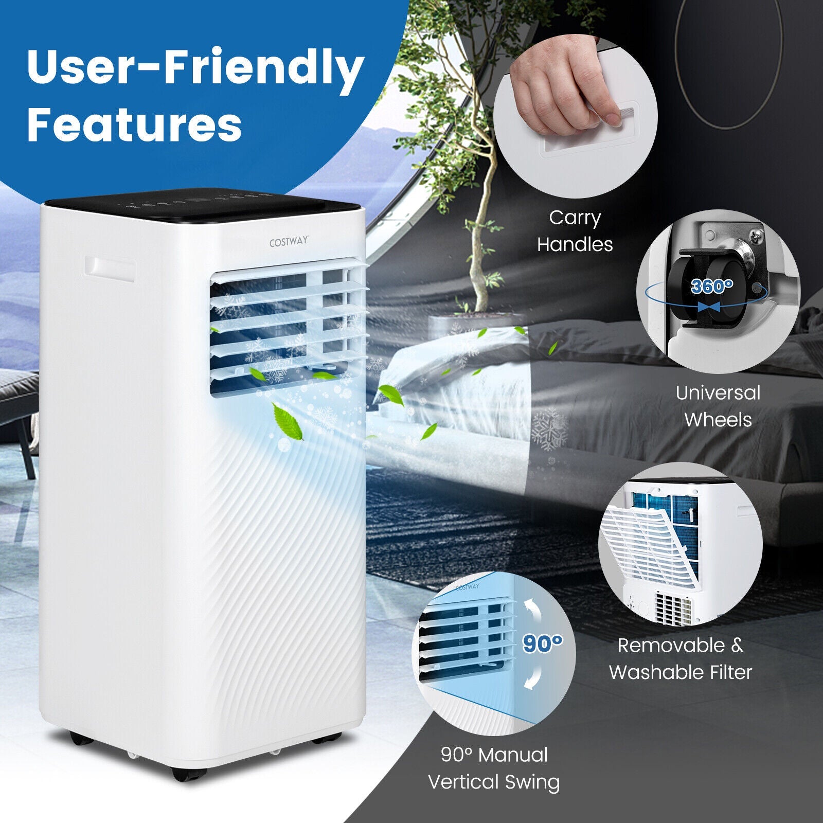 8000 BTU Portable Air Conditioner with Remote Control for Home & Office