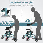 2 in 1 Rollator Walker Wheelchair Folding Medical Walker Rolling Transport Chair Mobility Walking