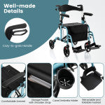 2 in 1 Rollator Walker Wheelchair Folding Medical Walker Rolling Transport Chair Mobility Walking