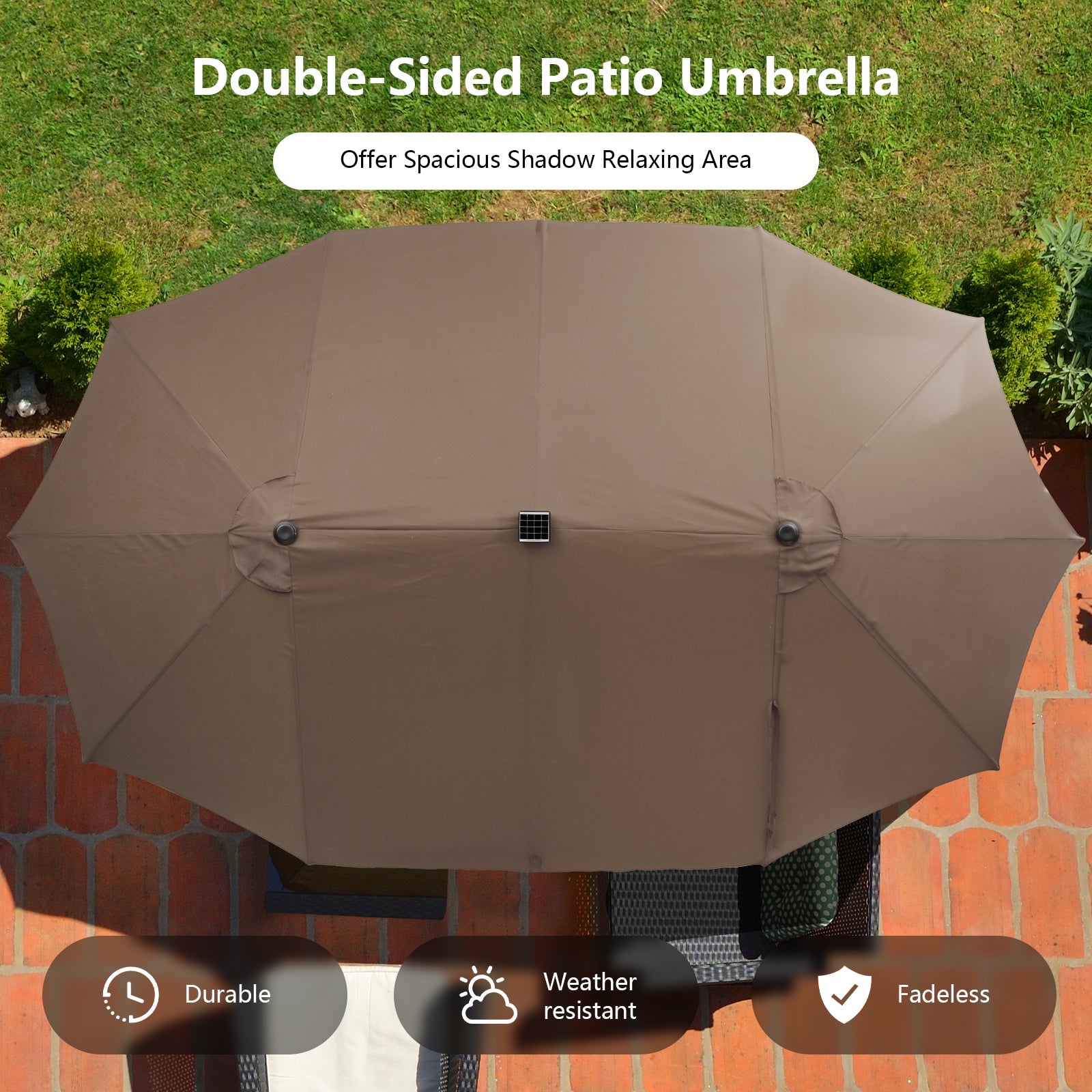 15 Feet Double-Sided Outdoor Patio Umbrella with 48 LED Lights