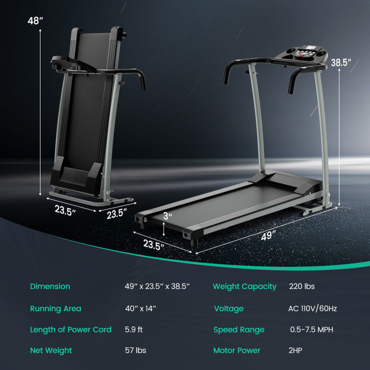 Compact Electric Folding Running Treadmill with 12 Preset Programs LED Monitor