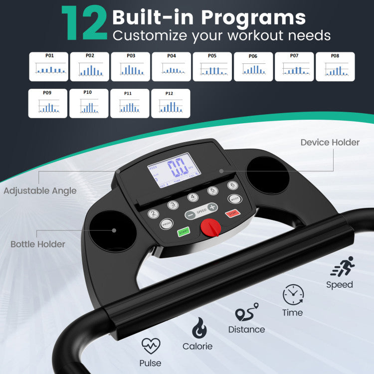 Compact Electric Folding Running Treadmill with 12 Preset Programs LED Monitor