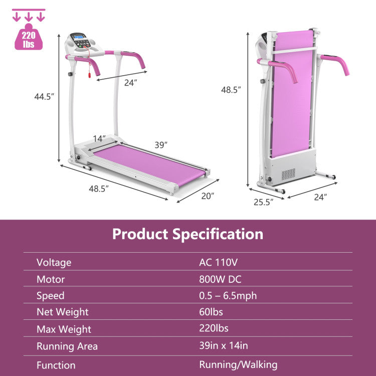 Compact Electric Folding Running Treadmill with 12 Preset Programs LED Monitor