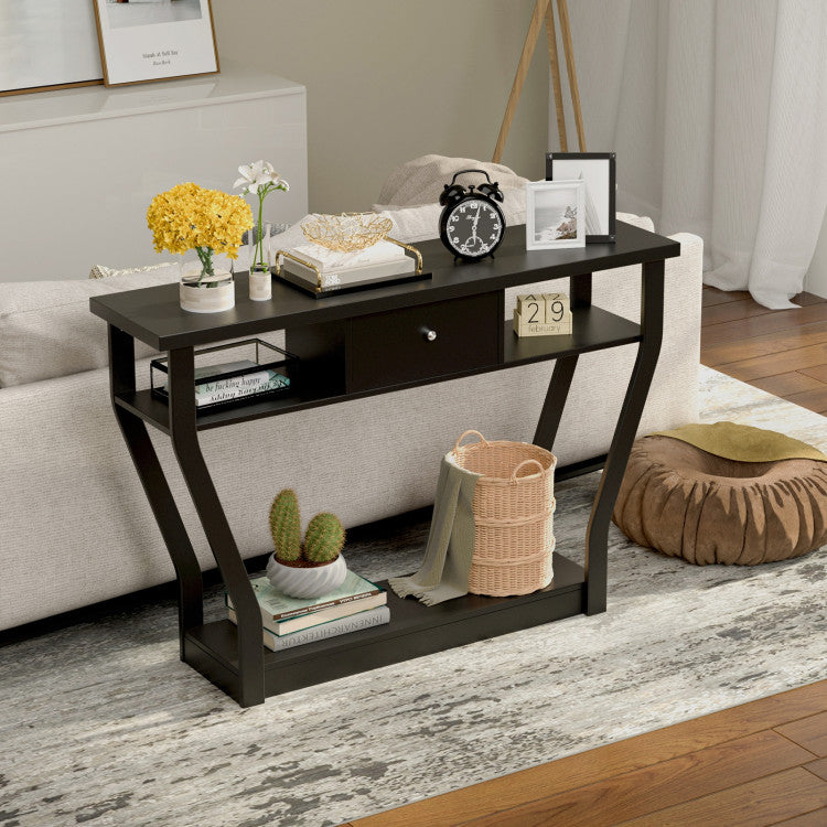 Console Hall Table with Storage Drawer and Shelf for Entryway