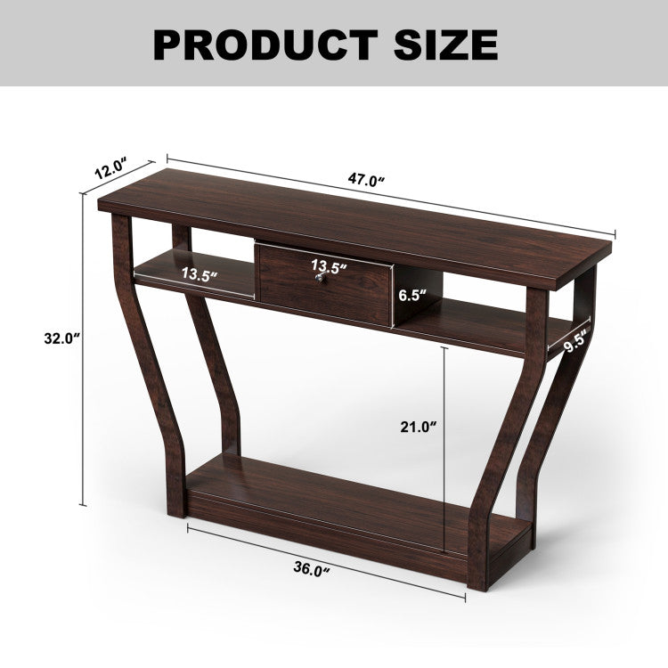 Console Hall Table with Storage Drawer and Shelf for Entryway