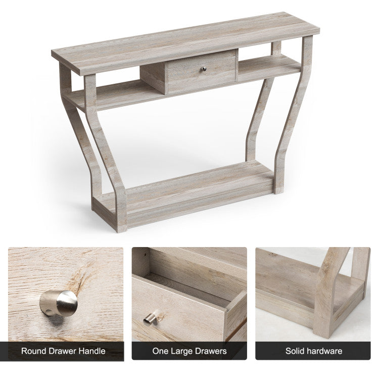 Console Hall Table with Storage Drawer and Shelf for Entryway