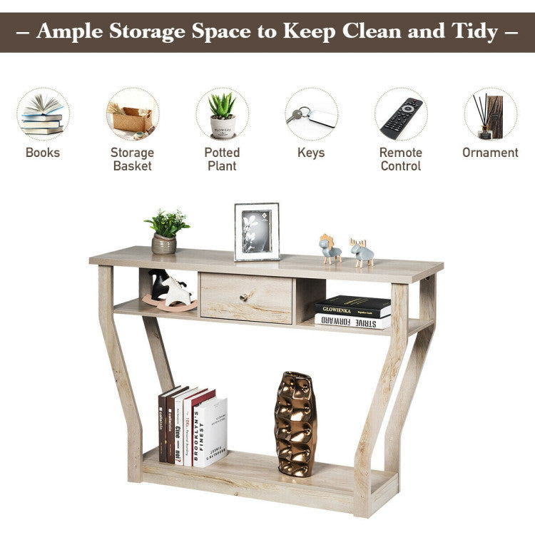 Console Hall Table with Storage Drawer and Shelf for Entryway