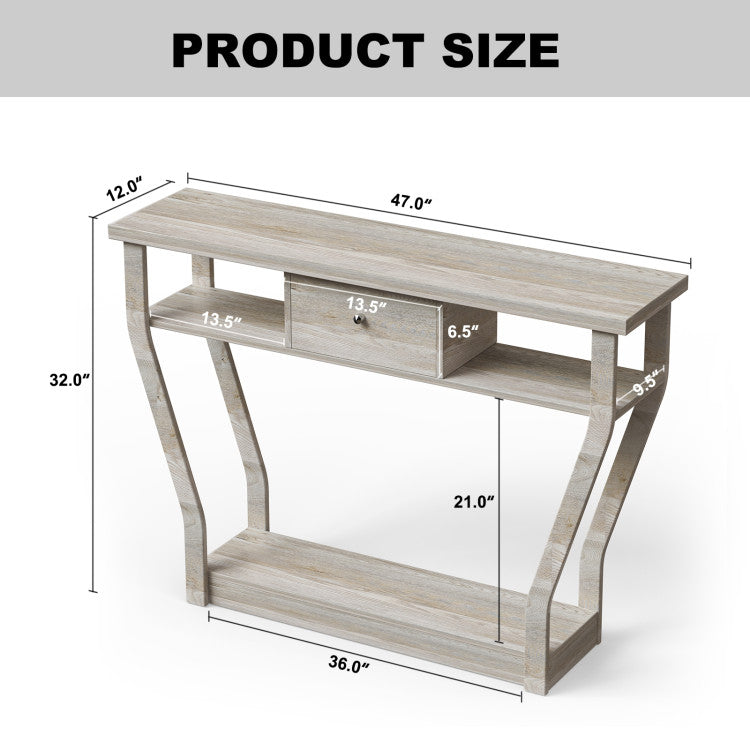 Console Hall Table with Storage Drawer and Shelf for Entryway