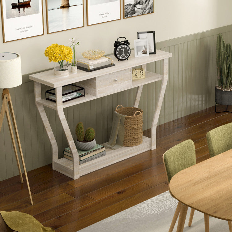 Console Hall Table with Storage Drawer and Shelf for Entryway