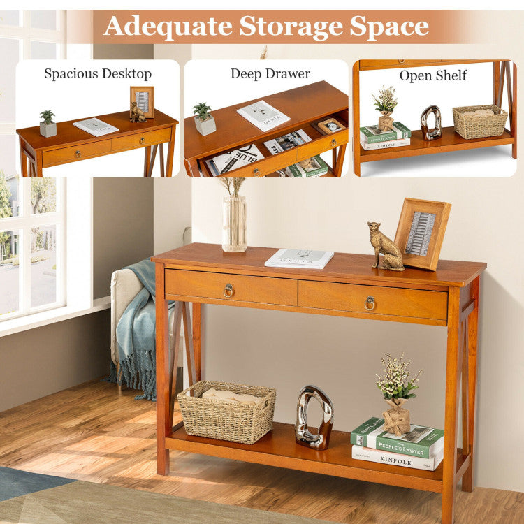 Console Table with Drawer and Storage Shelf for Entryway Hallway