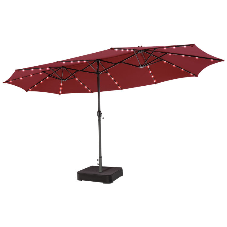 15 Feet Double-Sided Outdoor Patio Umbrella with 48 LED Lights