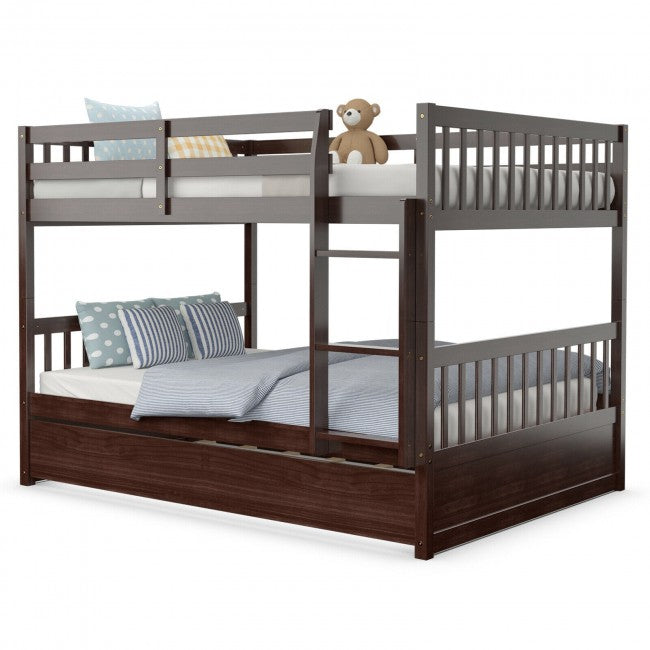Twin Pull-Out Bunk Bed with Trundle Wooden Ladder