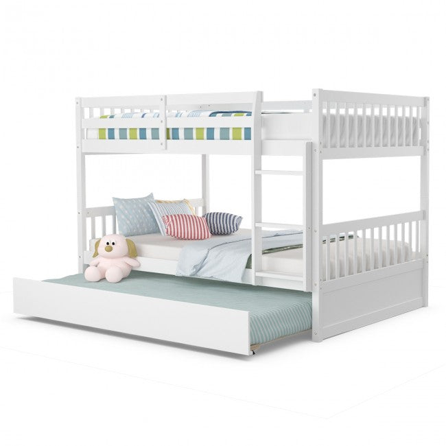 Twin Pull-Out Bunk Bed with Trundle Wooden Ladder