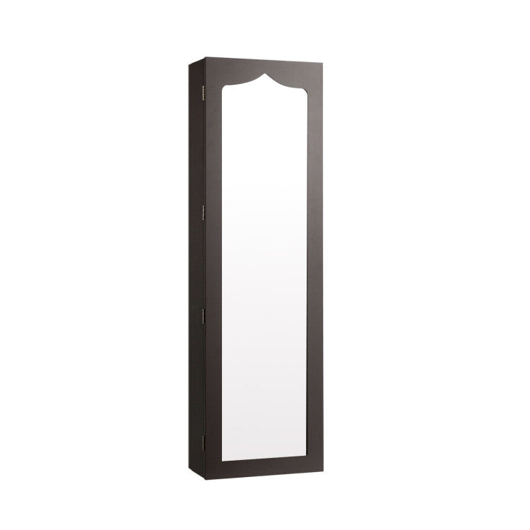 Door Hanging Mirror Jewelry Armoire with Full Length Mirror, 6 Drawers and LED Lights