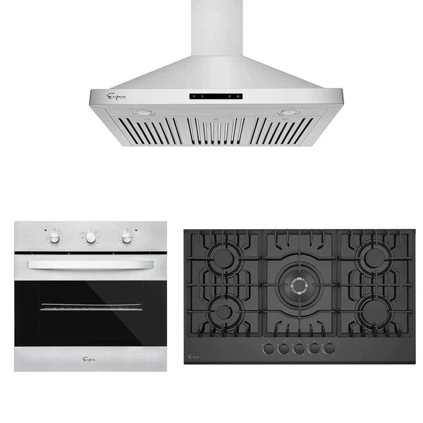 Empava 3-Piece Kitchen Package: 24" Electric Oven, 36" Gas Cooktop, and 36" Wall Mount Range Hood)