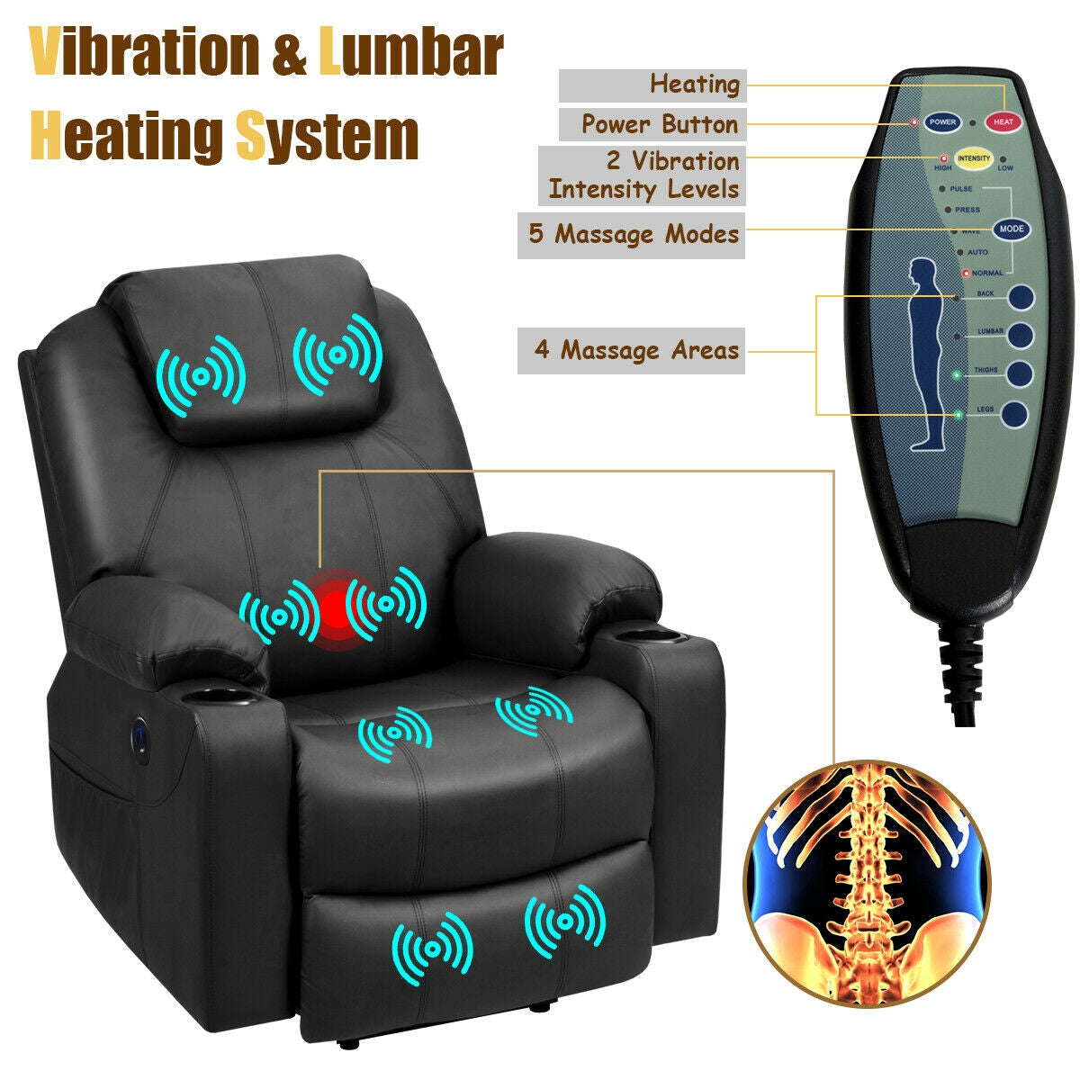 Electric Power Lift Multifunction Electric Massage Recliner Sofa with Pockets and Cup Holders