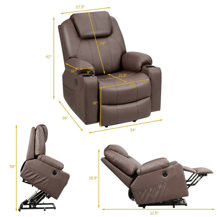 Electric Power Lift Multifunction Electric Massage Recliner Sofa with Pockets and Cup Holders