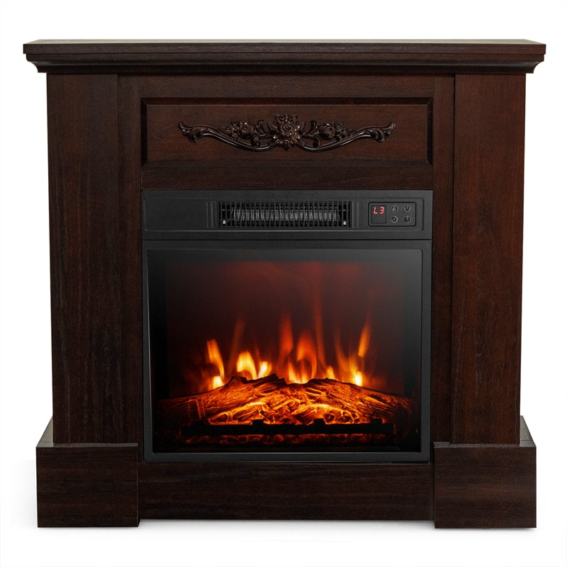 32" Electric Fireplace with Mantel TV Stand 1400W Freestanding Fireplace Heater with Remote Control