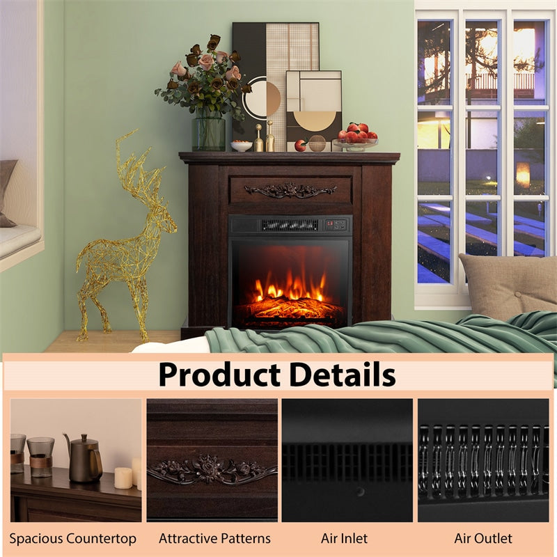 32" Electric Fireplace with Mantel TV Stand 1400W Freestanding Fireplace Heater with Remote Control