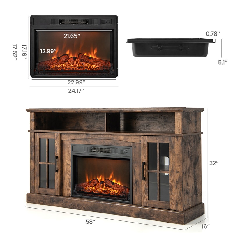 58" Electric Fireplace TV Stand for TVs up to 65", Modern Media Console with 23" Fireplace Insert & Remote Control