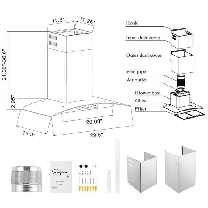 Empava 30" 400 CFM Convertible Vent Wall Mount Range Hood, EMPV-30RH06