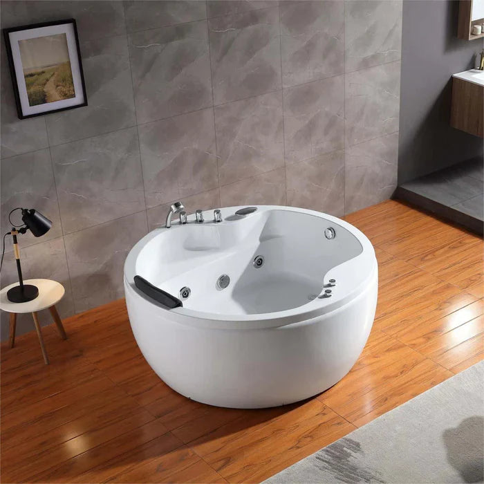 Empava 59" Freestanding Round Whirlpool Bathtub with Faucet, EMPV-59JT005