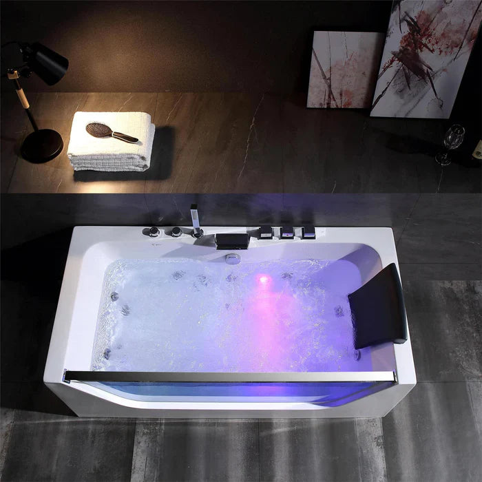 Empava 59" Modern Alcove Whirlpool Bathtub with Faucet and LED Lights, EMPV-59JT408LED